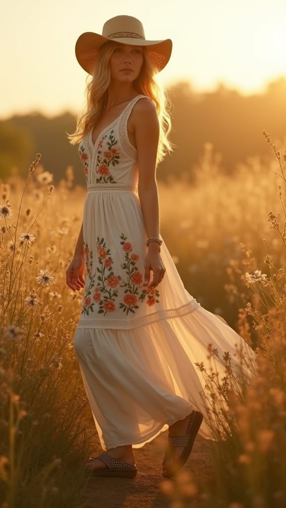 15 Vintage Summer Outfits to Rewind Time 1 bohemian summer maxi dress