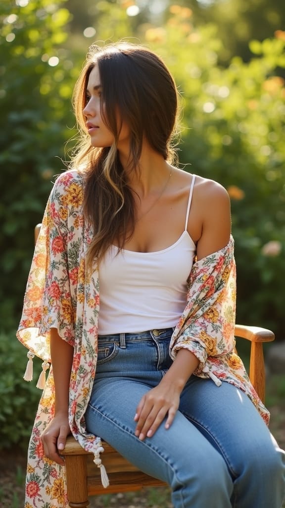 15 Summer Vacation Outfits 13 boho kimono tank jeans