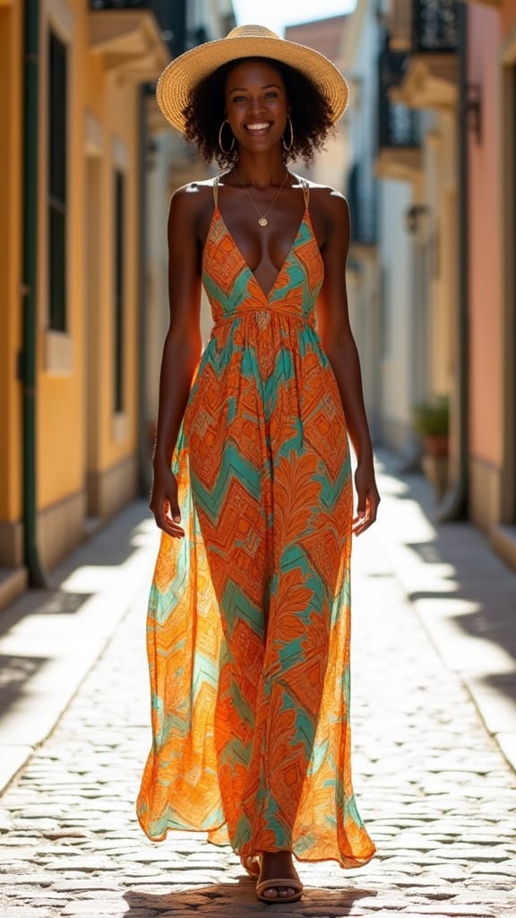 15 Summer Outfits for Black Women 1 bold floral maxi dress