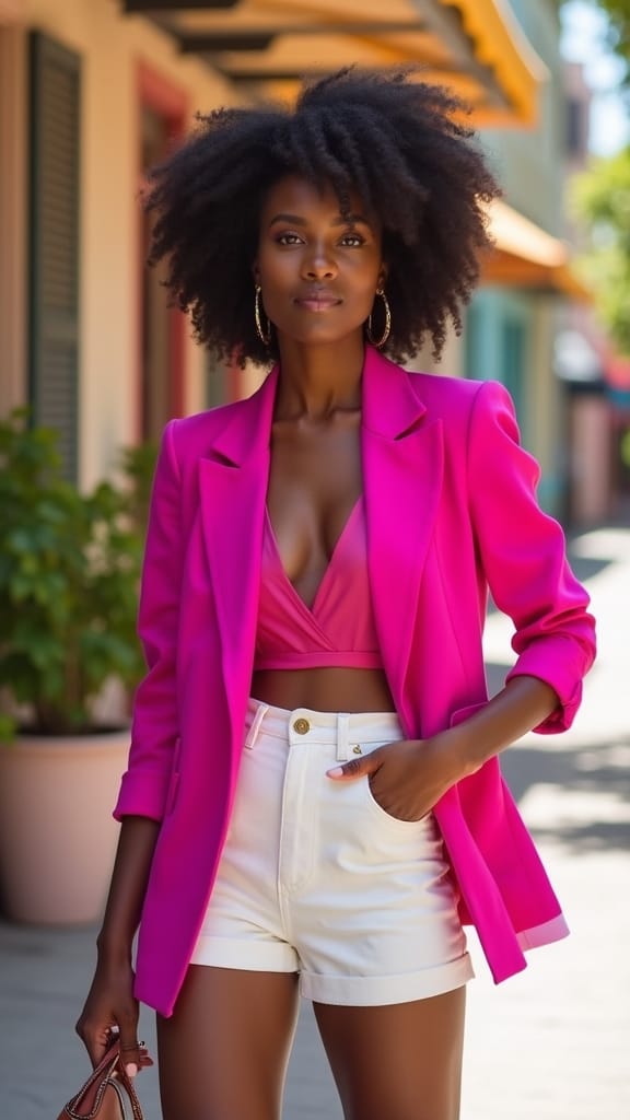 15 Summer Outfits for Black Women 8 bold summer blazer shorts