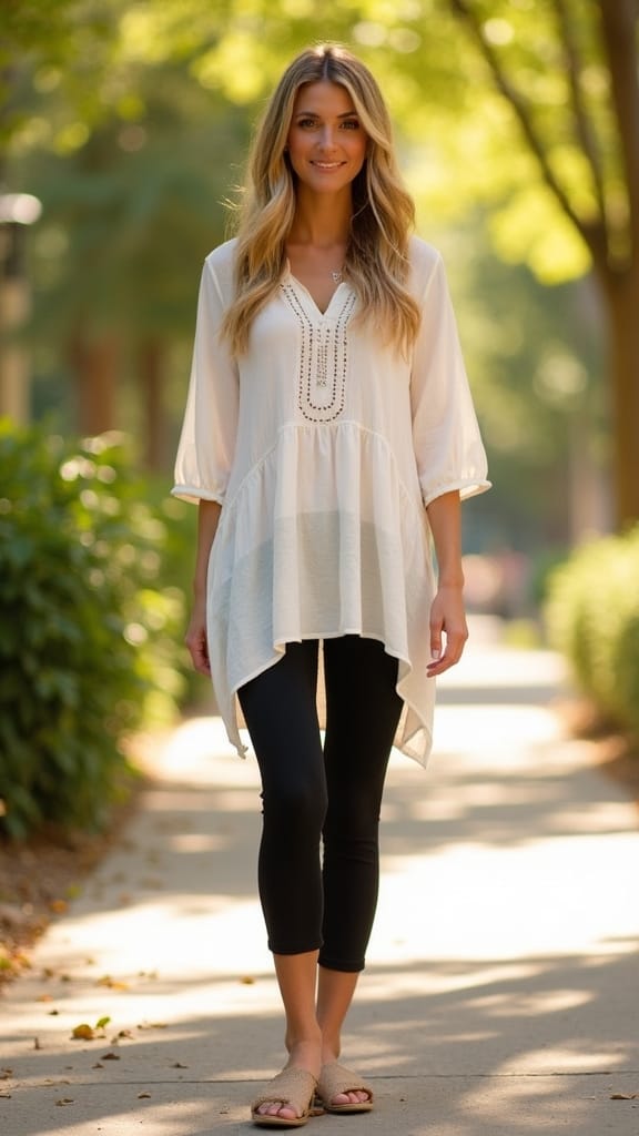 15 Leggings Outfits for Summer Comfortt 1 breezy tunic with leggings
