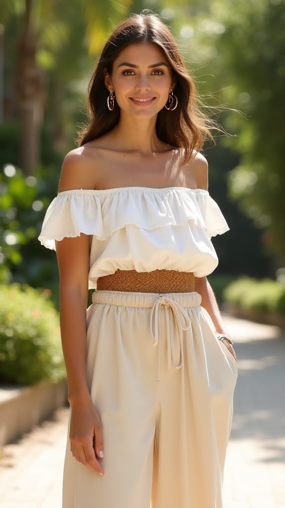 15 Midsize Summer Outfits for a Goodlook 3 chic off the shoulder ensemble