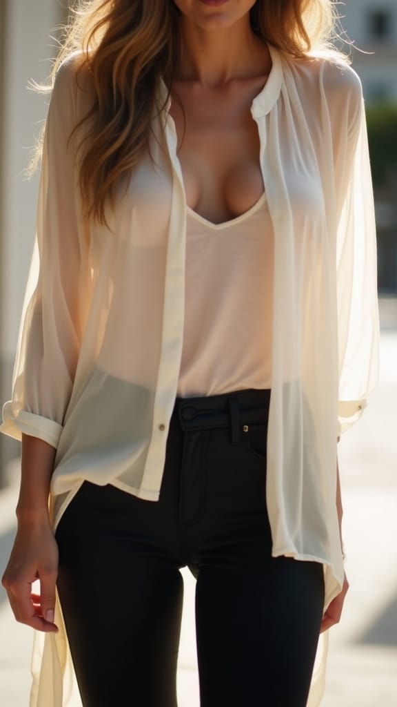 15 Leggings Outfits for Summer Comfortt 14 elegant sheer blouse layering
