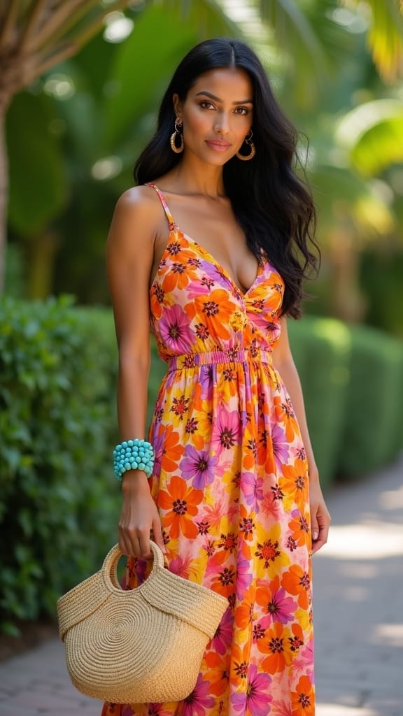 15 Latina Fashion Outfits for Summer Style 1 floral maxi dress styling