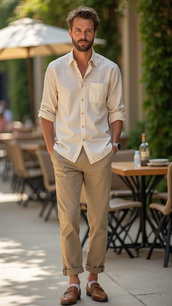 15 Summer Business Casual Outfits 3 linen shirt with chinos