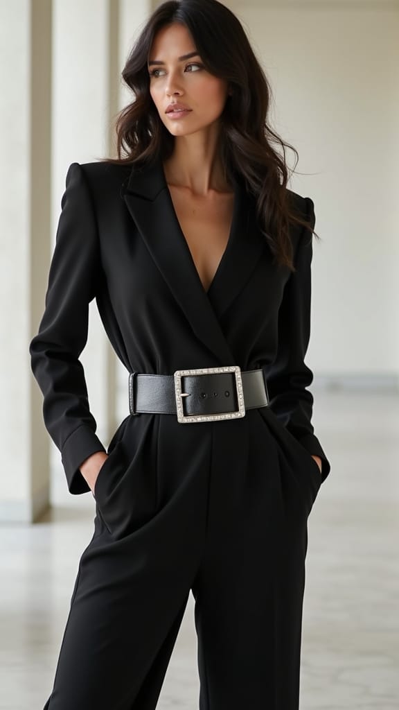 monochrome jumpsuit with belt