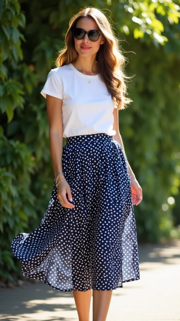 15 Long Skirt Outfits for Summer 14 polka dot summer outfit