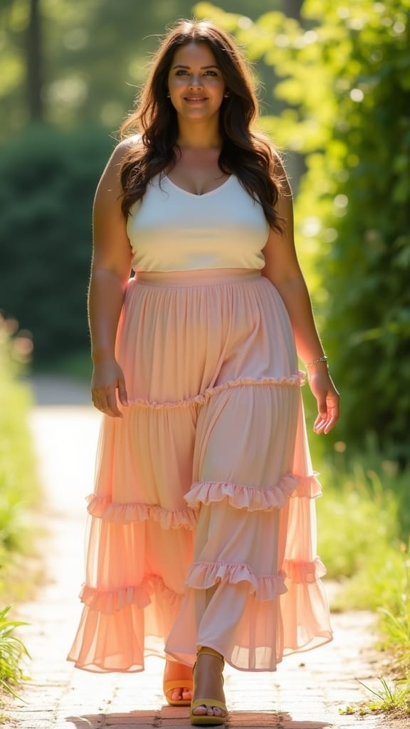15 Plus Size Summer Outfits 8 tiered skirts solid tops