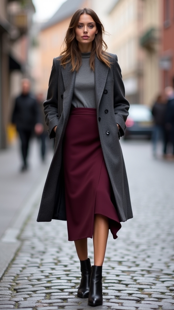 20 Chic Fall Long Skirt Outfits 20 asymmetrical skirt long coat