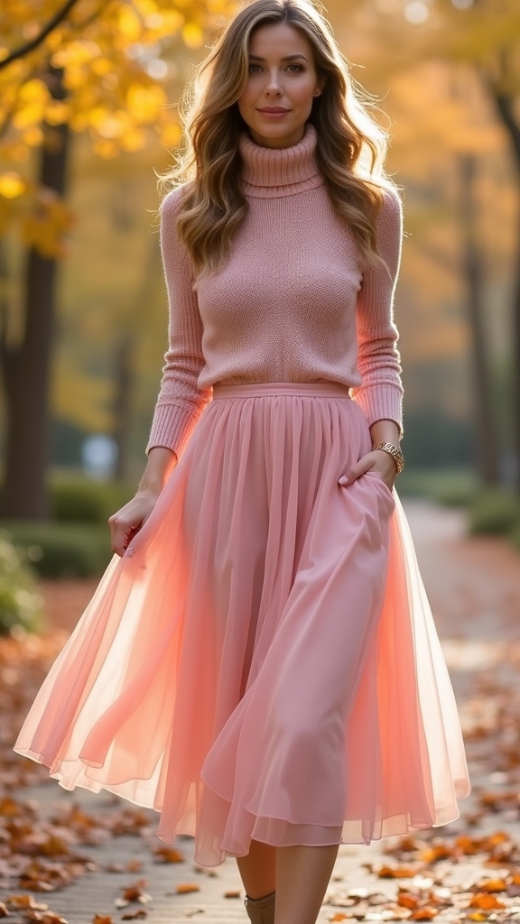 20 Chic Pink Fall Outfits 8 ballet pink turtleneck ensemble