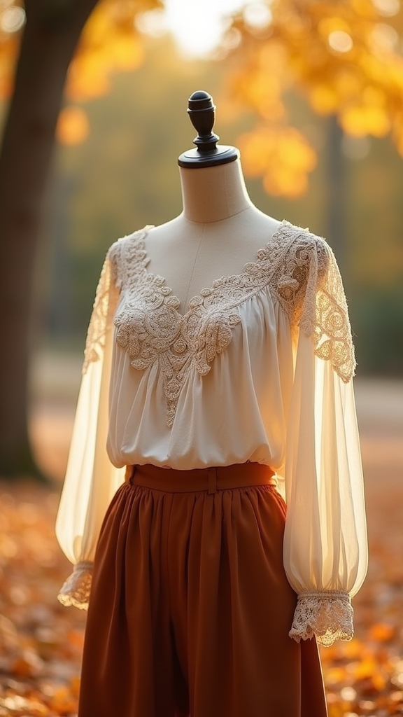 20 Chic Fall Work Outfits 15 boho blouse wide leg trousers