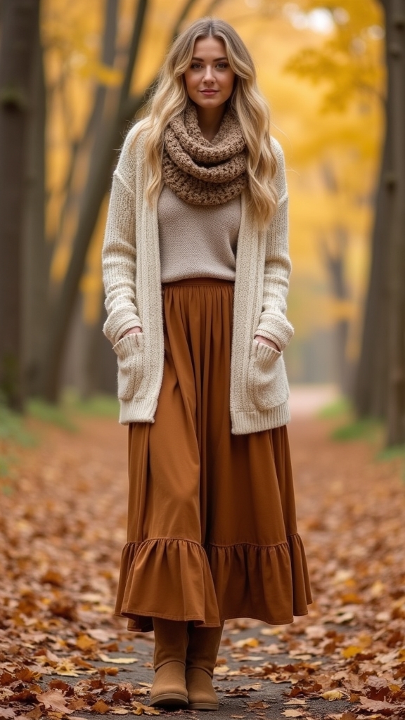 boho cardigan maxi skirt