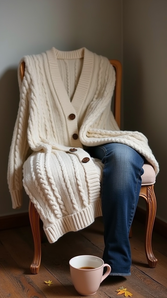 20 Cozy Fall Outfits for Lazy Days 3 chic cardigan and jeans