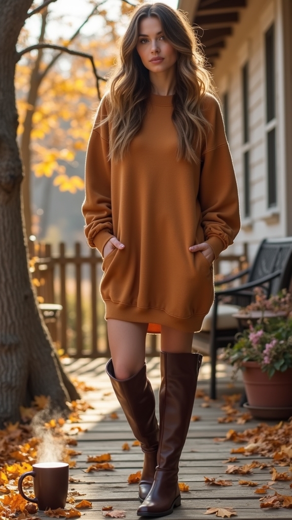 20 Cozy Fall Outfits for Lazy Days 17 chic sweatshirt dress ensemble