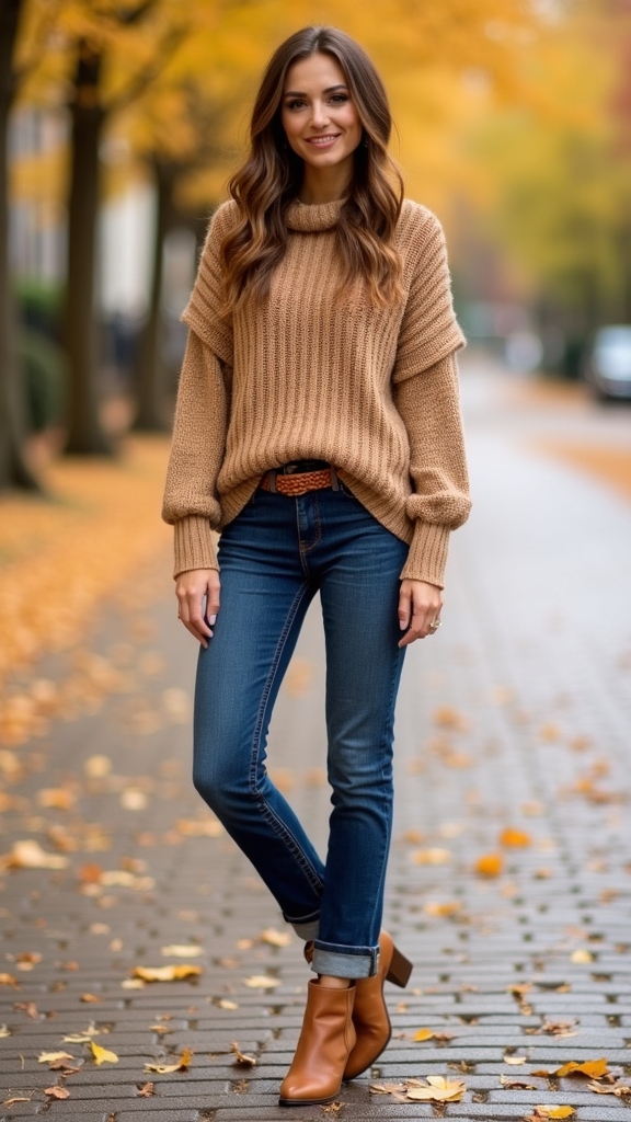 20 Chic Fall Jeans Outfits 1 classic jeans cozy sweater