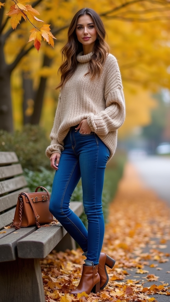 20 Chic Fall Jeans Outfits 13 colored denim neutral sweater