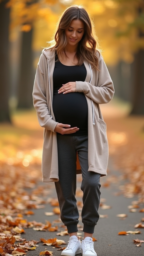 20 Cozy and Chic Fall Maternity Outfits 20 comfortable maternity athleisure ensemble