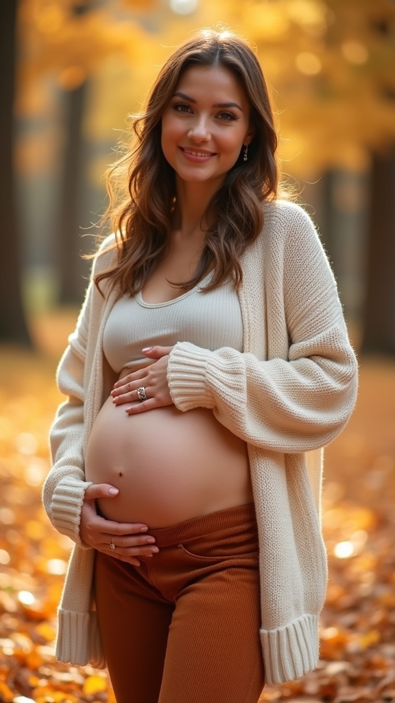 20 Cozy and Chic Fall Maternity Outfits 16 cozy corduroy maternity outfit