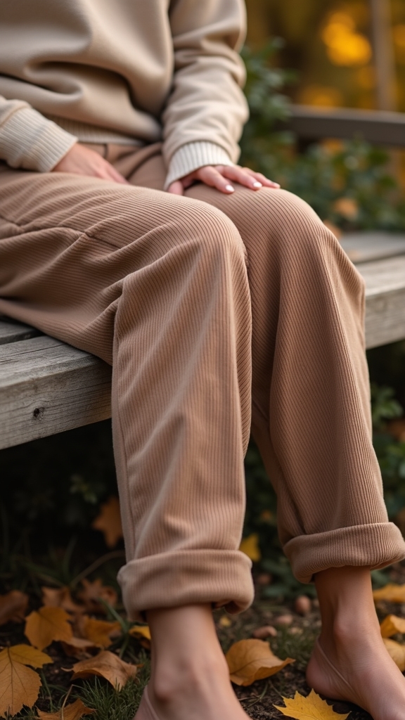 20 Cozy Fall Outfits for Lazy Days 13 cozy corduroy with sweatshirt