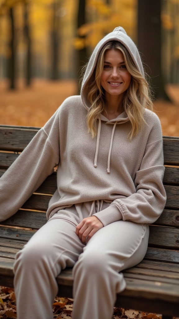 20 Cozy and Chic Baggy Fall Outfits 5 cozy neutral hoodie joggers set