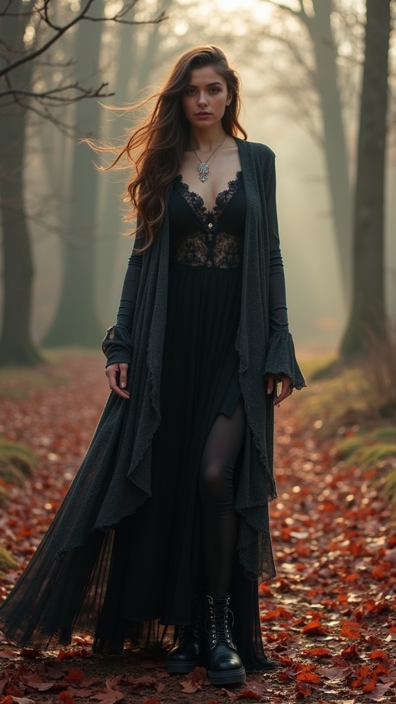 20 Hauntingly Beautiful Fall Goth Outfits 9 cozy oversized goth cardigans