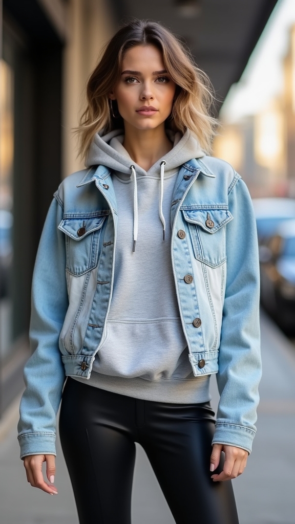 20 Chic Jean Jacket Outfits 14 cozy oversized hoodie outfit