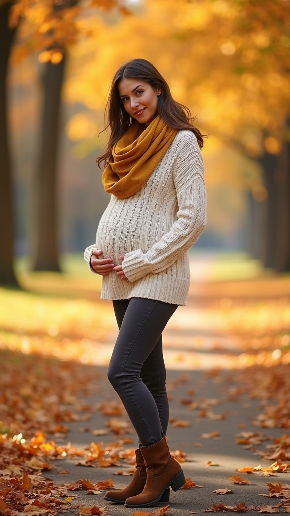 20 Cozy and Chic Fall Maternity Outfits 1 cozy oversized sweater look