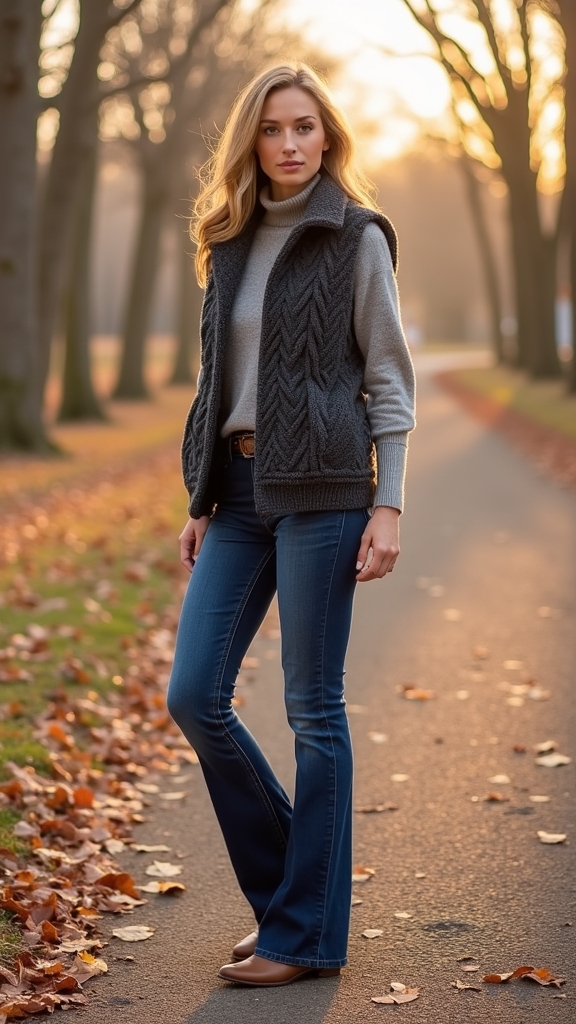 20 Chic Fall Jeans Outfits 10 cozy sweater vest styling