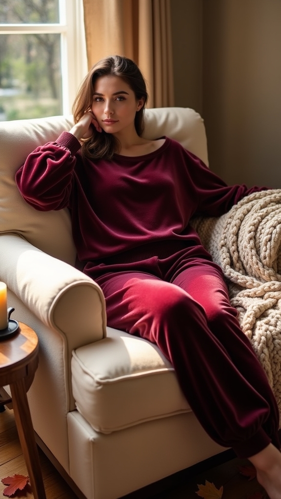 20 Cozy Fall Outfits for Lazy Days 11 cozy velvet tracksuit styling