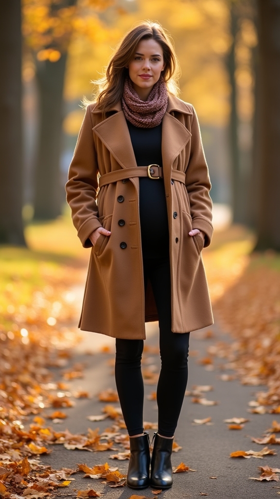 20 Cozy and Chic Fall Maternity Outfits 11 cozy wrap coat layering
