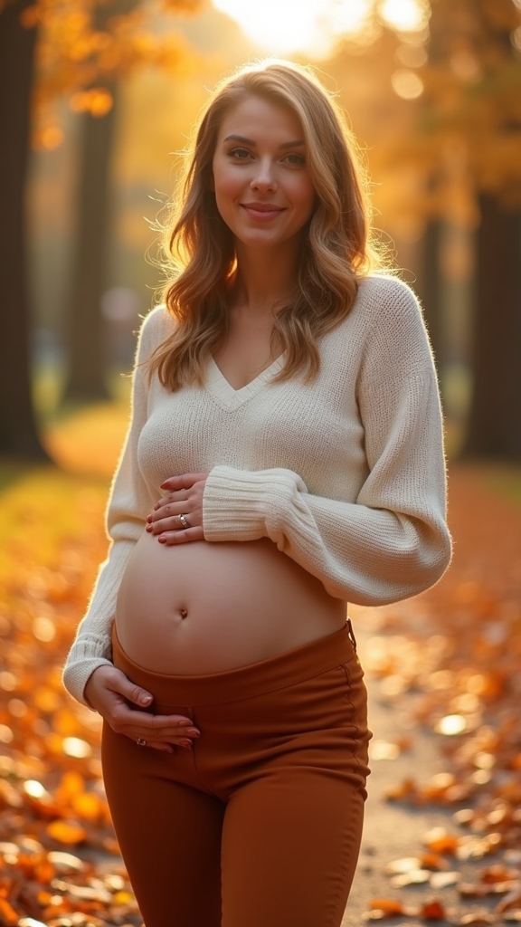 20 Cozy and Chic Fall Maternity Outfits 15 cropped sweater high waisted pants