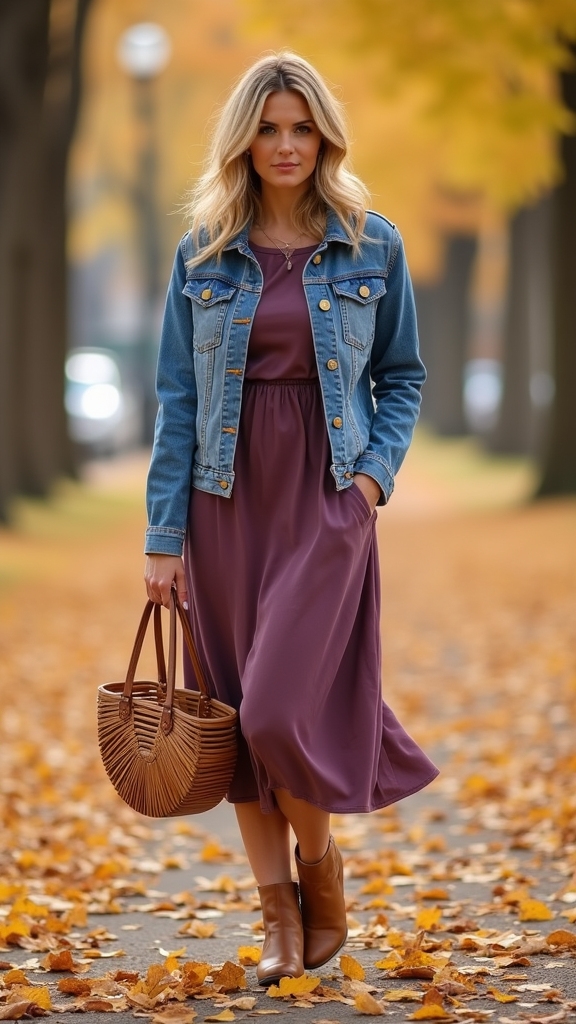 denim jacket with midi dress