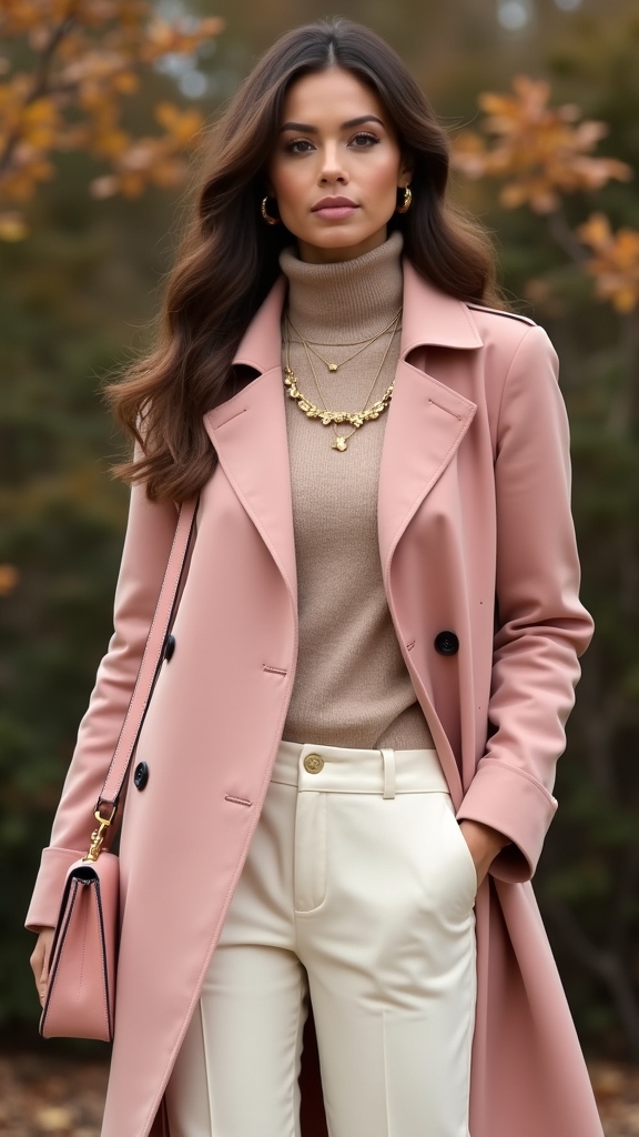 20 Chic Pink Fall Outfits 3 dusty pink trench coat styling