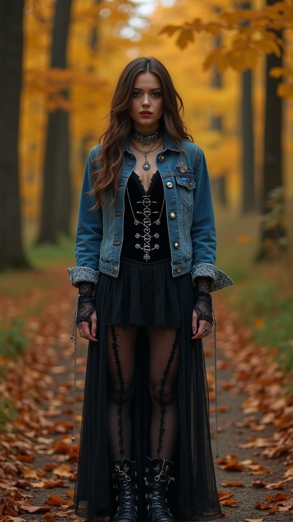 20 Hauntingly Beautiful Fall Goth Outfits 14 edgy denim meets mesh