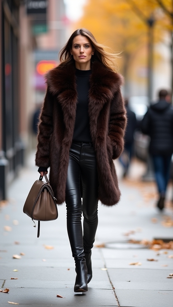 faux fur leather ensemble