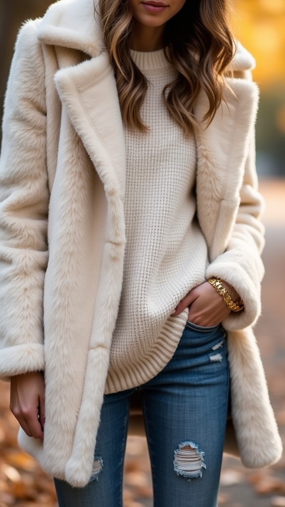20 Cozy Fall Outfits for Lazy Days 14 faux fur slouchy jeans