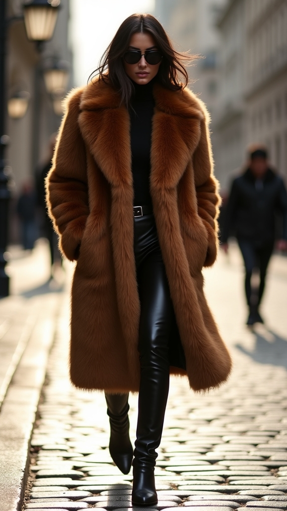 fur coat leather pants