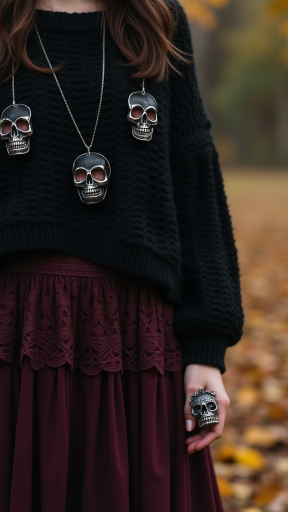 20 Hauntingly Beautiful Fall Goth Outfits 6 gothic cozy sweater style