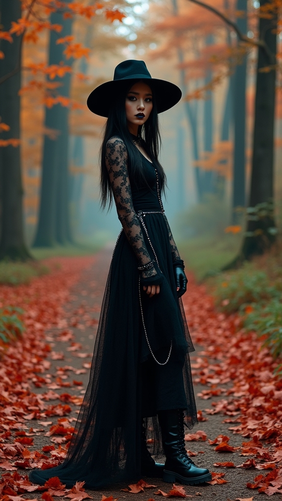 20 Hauntingly Beautiful Fall Goth Outfits 4 gothic punk autumn fashion