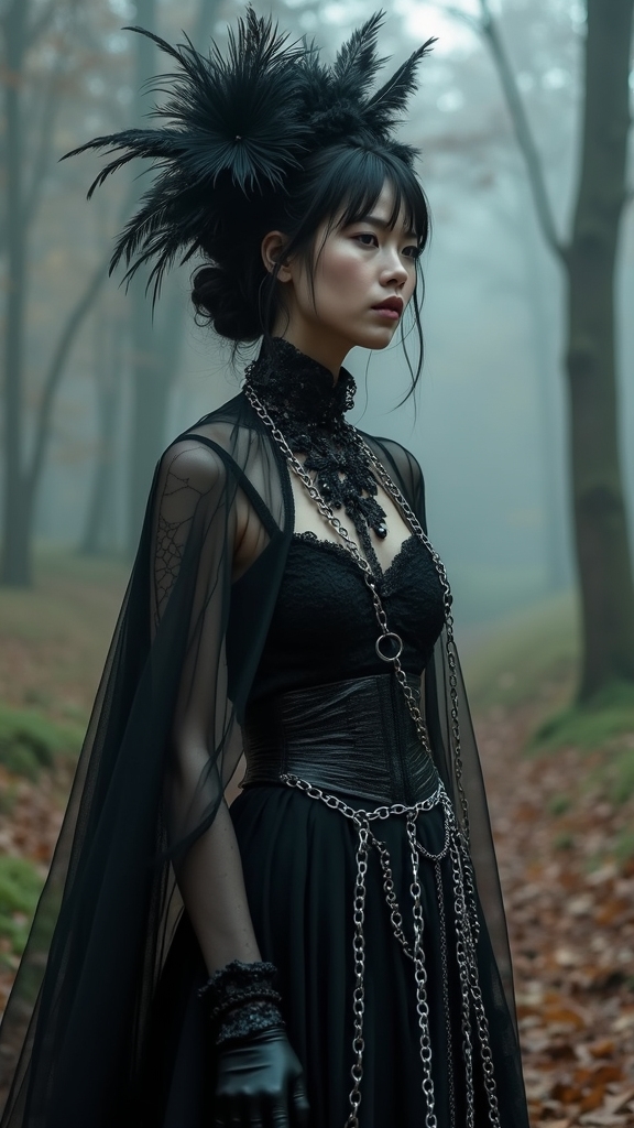 20 Hauntingly Beautiful Fall Goth Outfits 13 layered sheer goth fashion