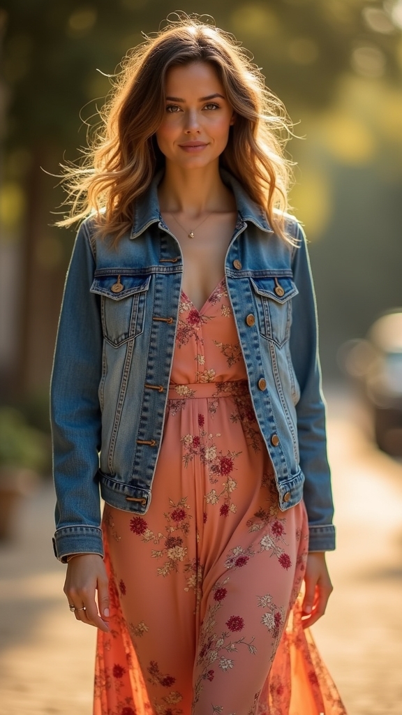 20 Chic Jean Jacket Outfits 1 maxi dress and denim