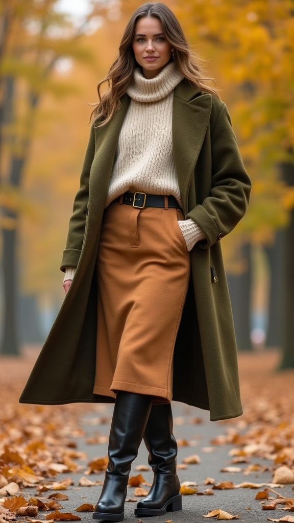 20 Cozy Fall Outfits for Lazy Days 4 midi skirt chunky boots