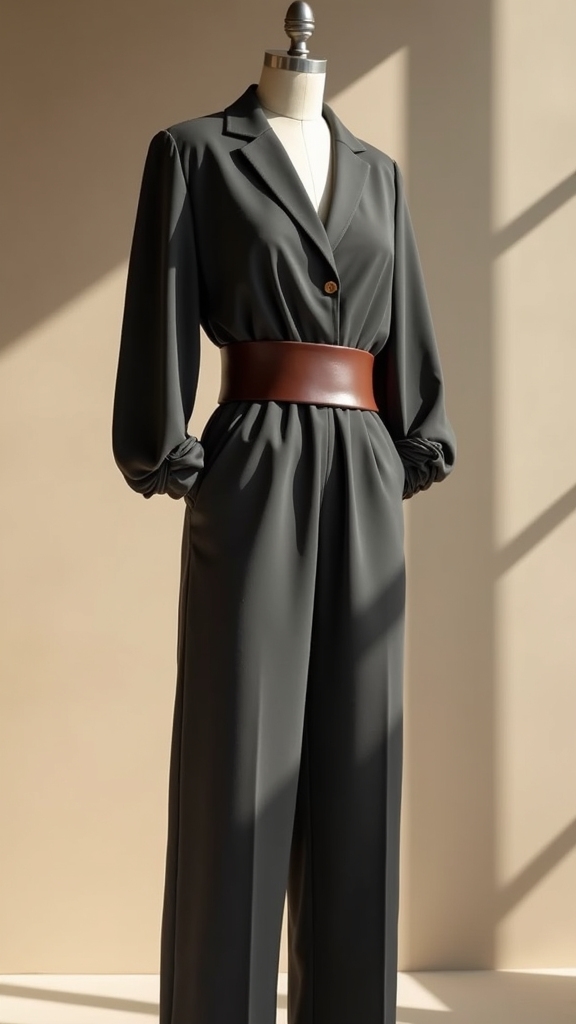 20 Chic Fall Work Outfits 12 minimalist jumpsuit statement belt