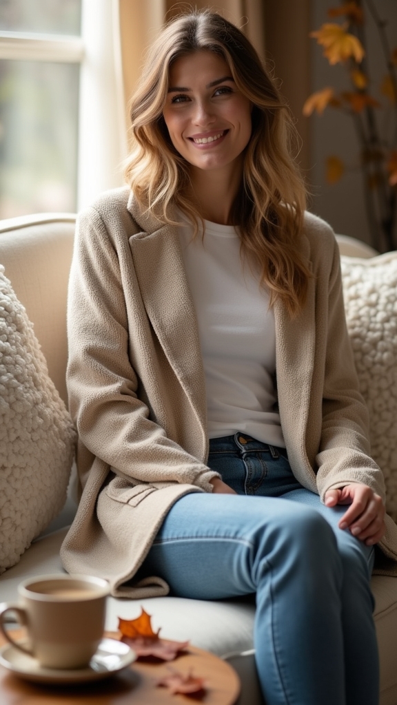20 Cozy Fall Outfits for Lazy Days 12 oversized blazer basic tee