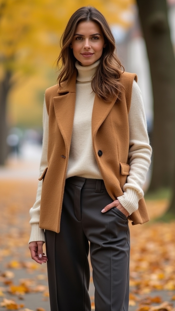 20 Cozy and Chic Baggy Fall Outfits 15 oversized vest with straight leg pants