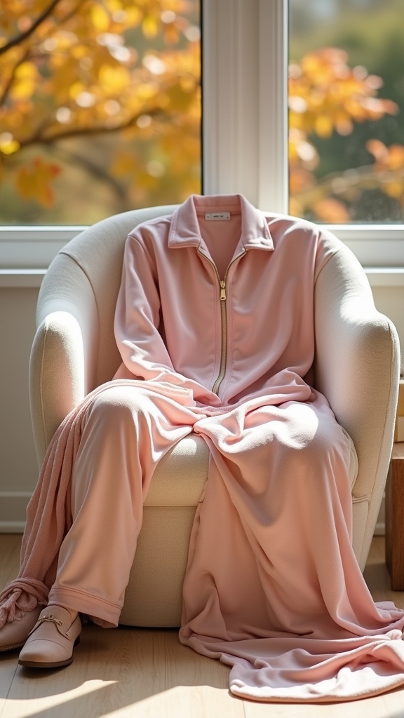 20 Chic Pink Fall Outfits 10 pale pink velvet tracksuit