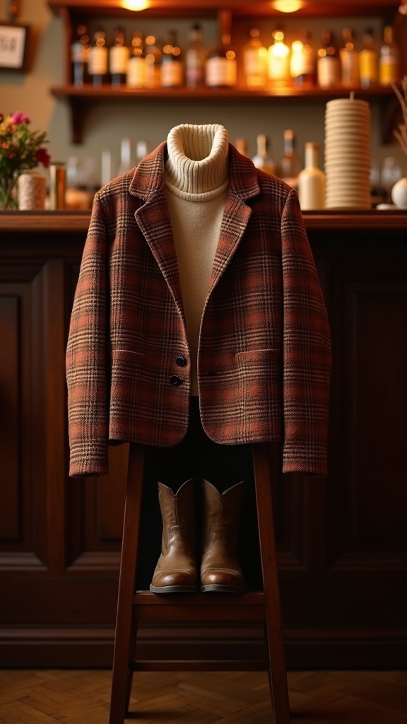 plaid blazer turtleneck layering