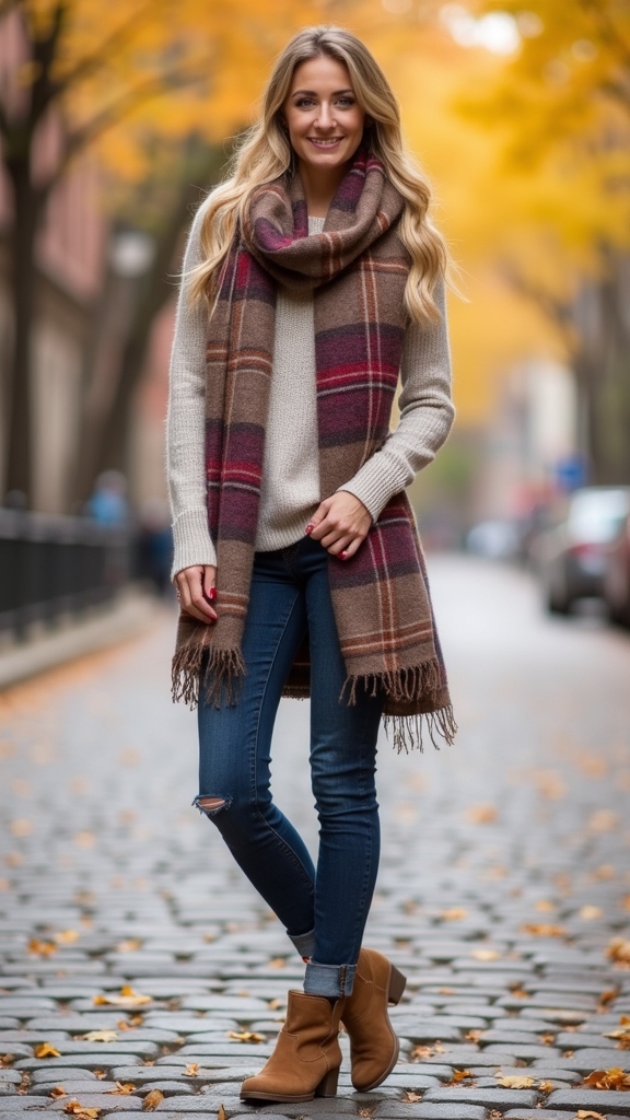 plaid scarf skinny jeans