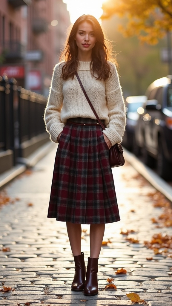 plaid skirt chunky sweater