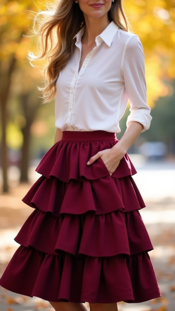 20 Chic Fall Long Skirt Outfits 7 playful polished fall outfit
